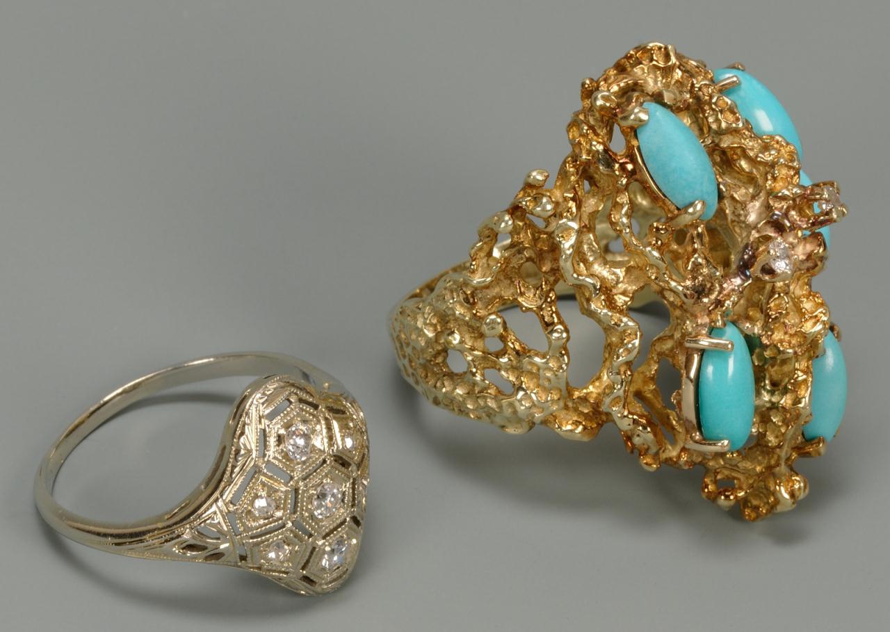 Lot 276: 14K Persian Turquoise Nugget Ring & 10K ring