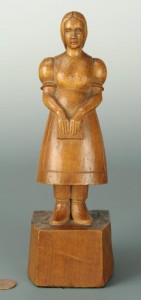 Lot 300: WPA style wood carving of a girl, 1934