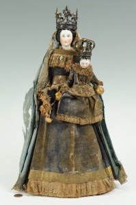 Lot 303: Porcelain Santos dolls, Madonna & Child, with crow