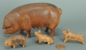 Lot 304: East TN Folk Art Wood Carving of a Sow and Piglets
