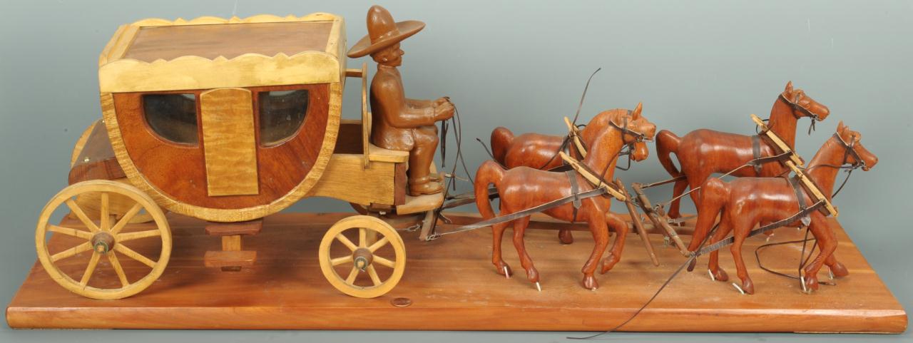Lot 305: East TN Carved Wooden Folk Art Stagecoach w/ Horse