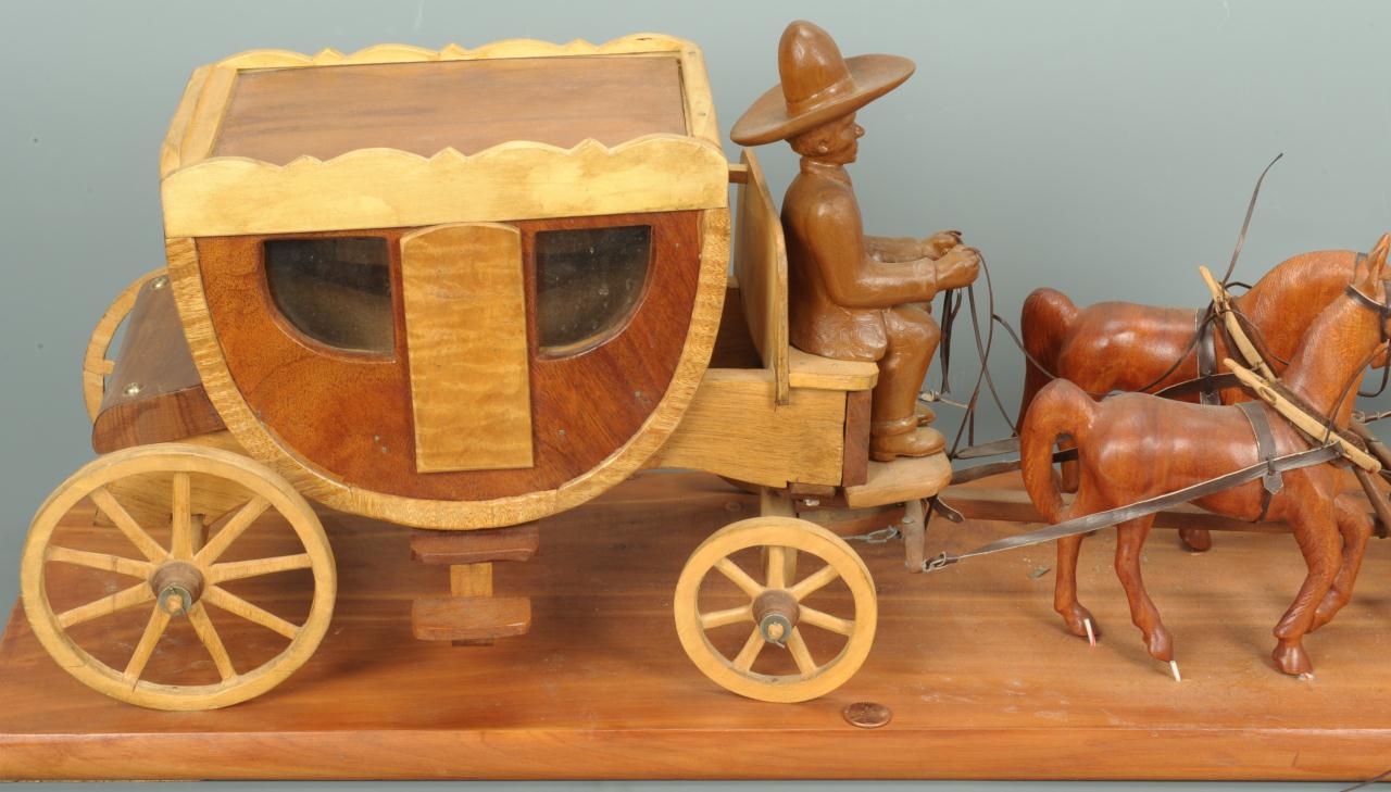 Lot 305: East TN Carved Wooden Folk Art Stagecoach w/ Horse