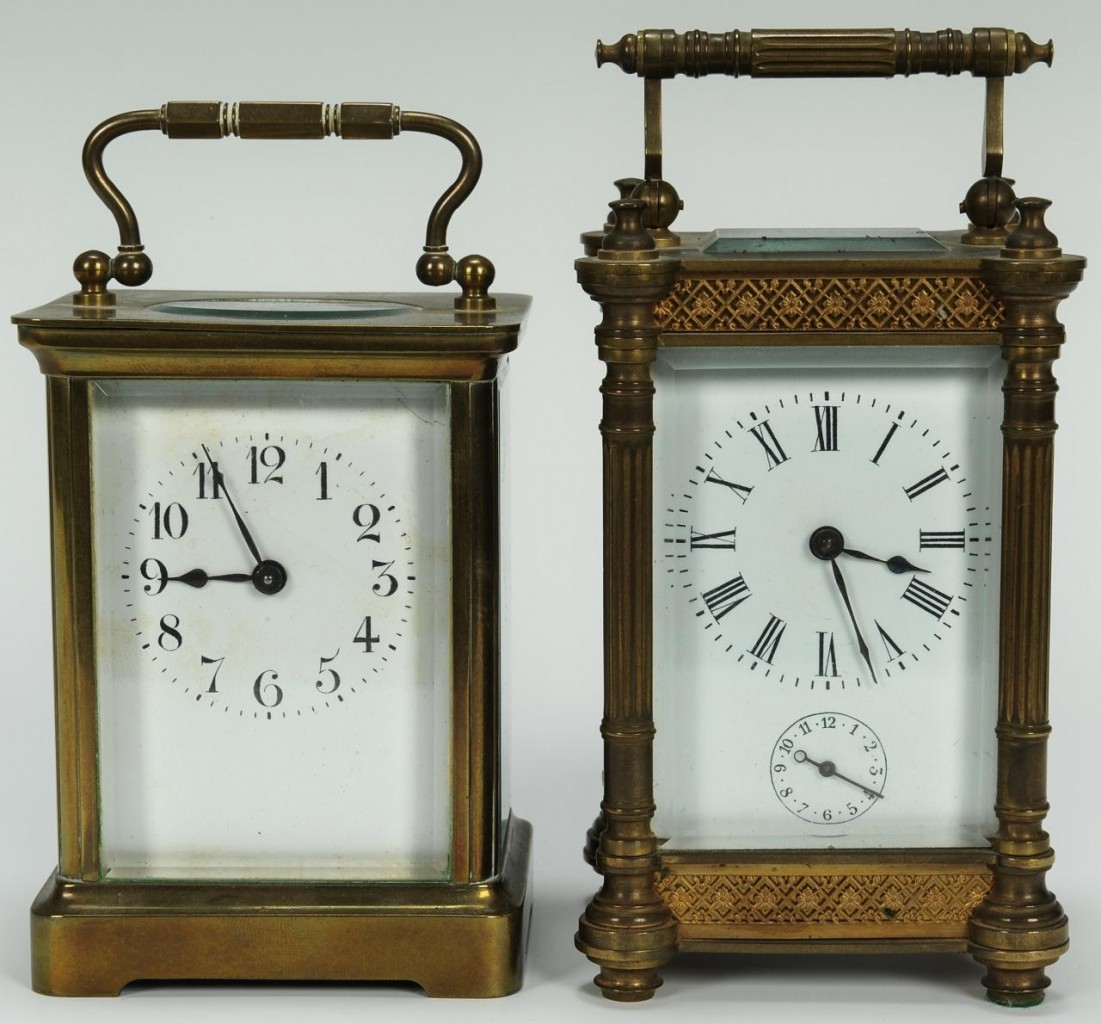 Lot 308: 2 Carriage Clocks and 1 Tiffany Travel Clock