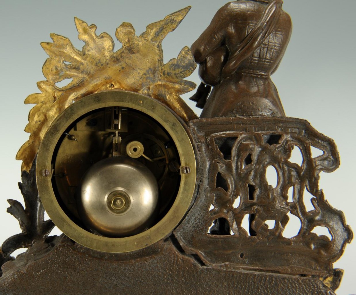 Lot 311: French Figural Bagpiper Clock under Dome
