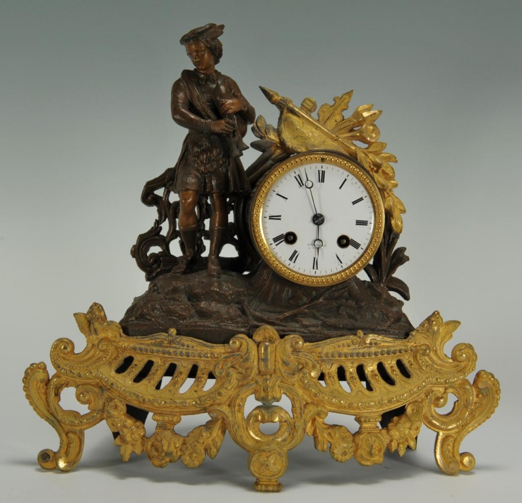 Lot 311: French Figural Bagpiper Clock under Dome