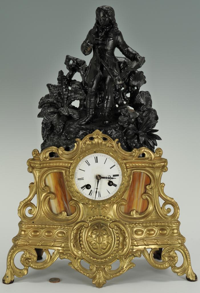 Lot 313: Louis XV style figural clock, man with book