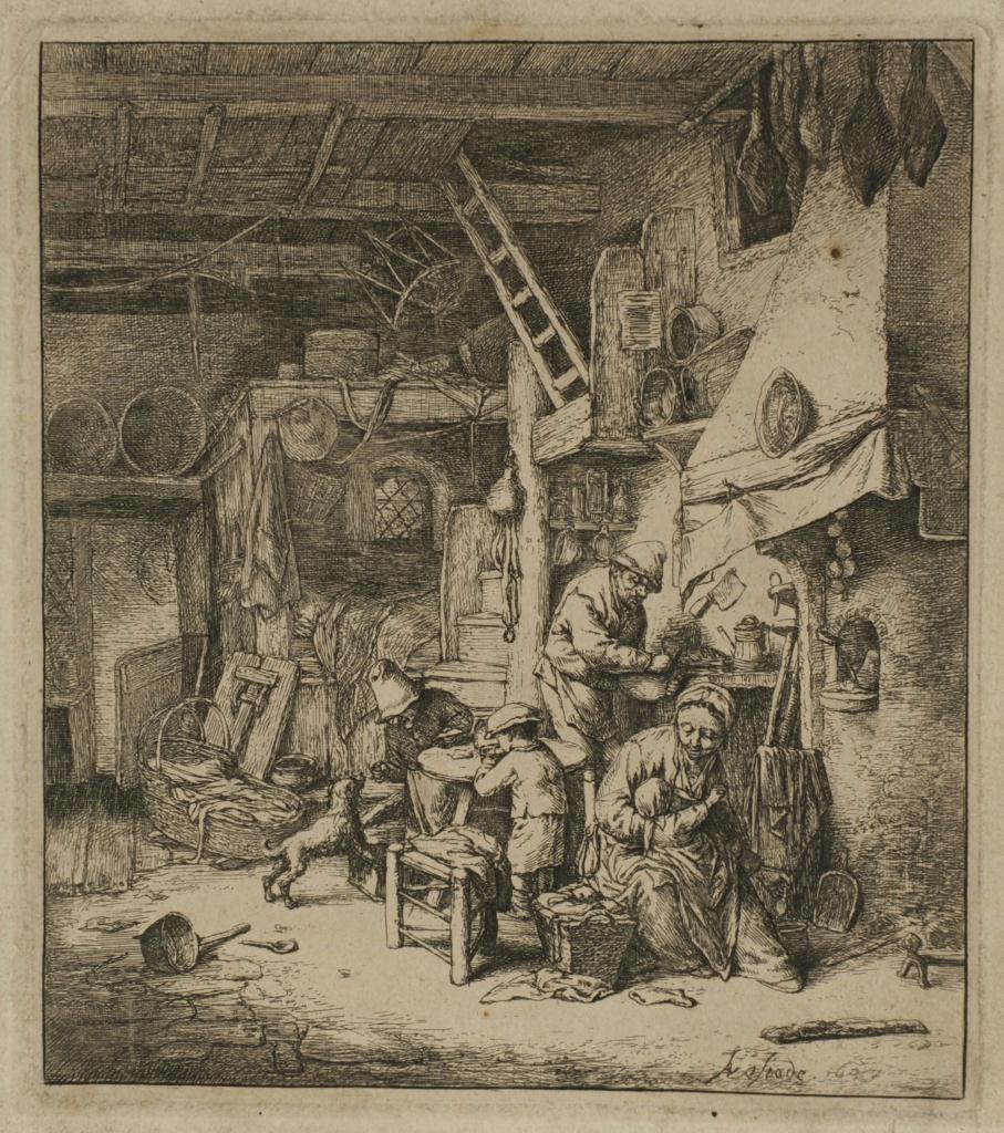 Lot 318: Adriaen Van Ostade etching, The Family, 1647