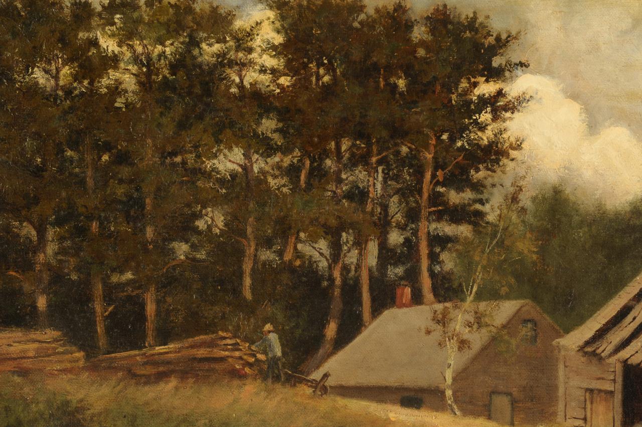 Lot 325: George Giddens oil on canvas, Cabin Scene
