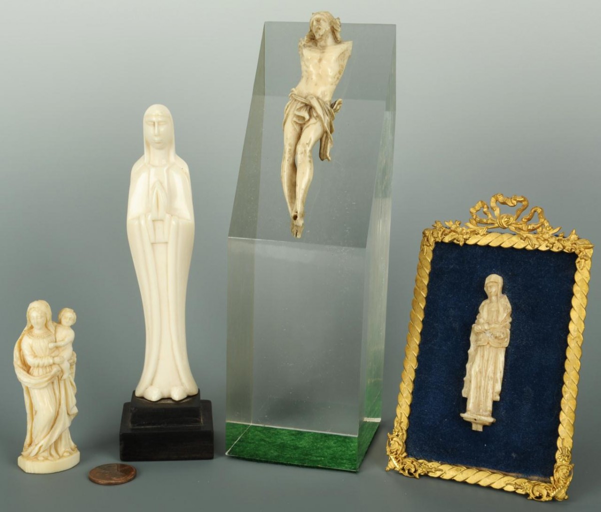 Lot 331: 4 Religious Carved Figures, 3 ivory & 1 bone
