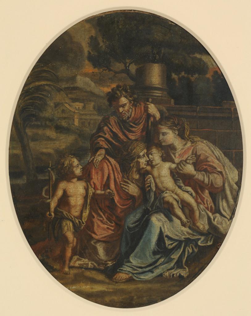 Lot 334: European School painting, Holy Family, 17th c.