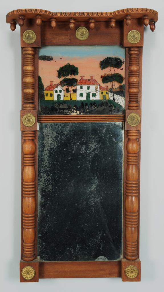 Lot 380: Carved Walnut Classical Mirror with Acorn Drops