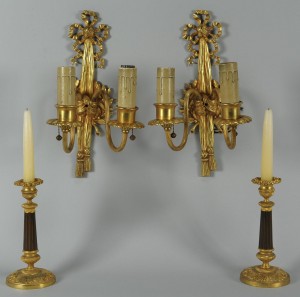 Lot 385: French Sconces and Candlesticks