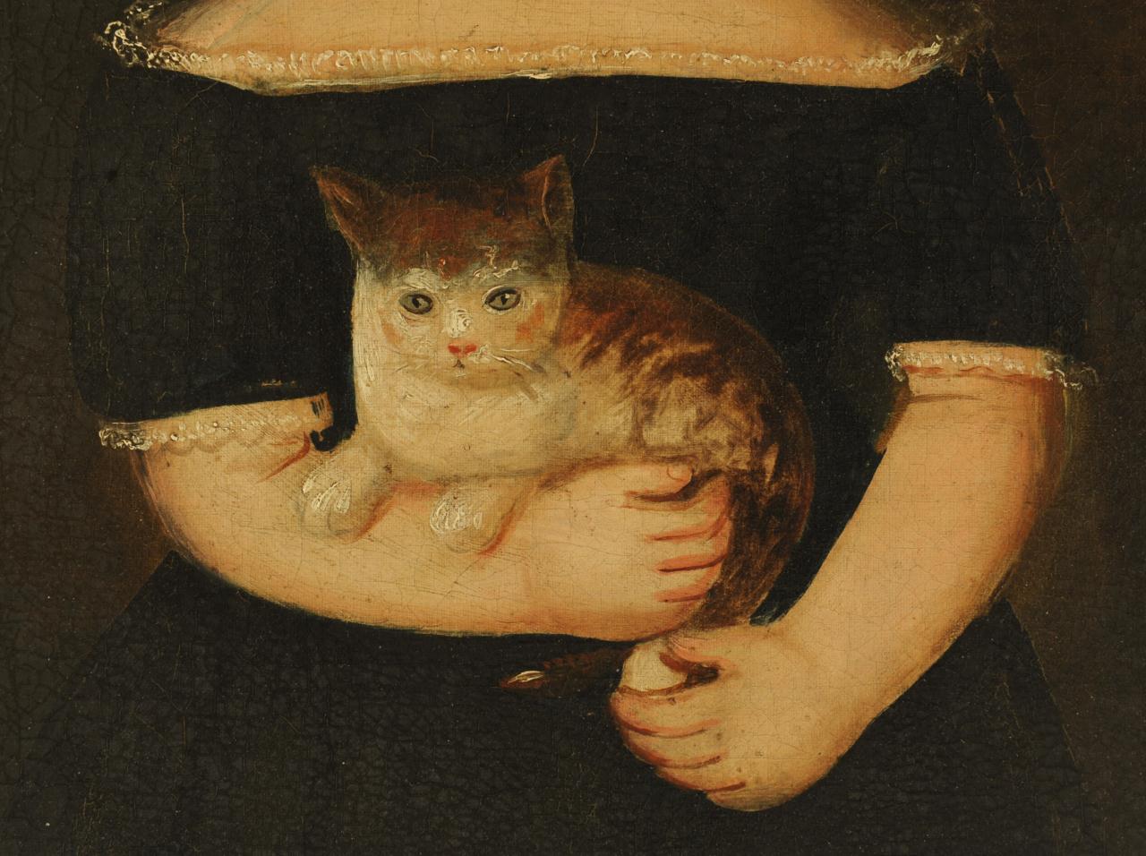 Lot 41: American School, Portrait of a Child with Kitten