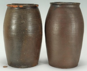 Lot 426: Pair of Large East TN Preserving Jars, attrib. Mor