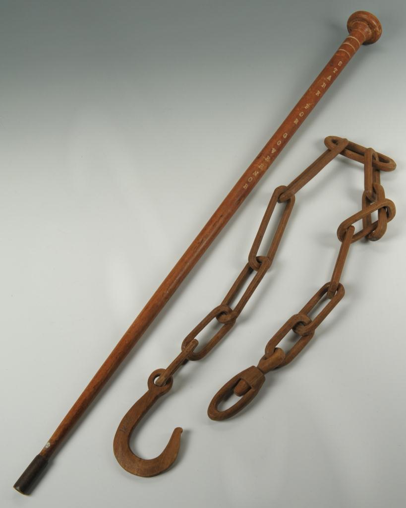 Lot 437: Folk Art Carved Chain and Campaign Cane