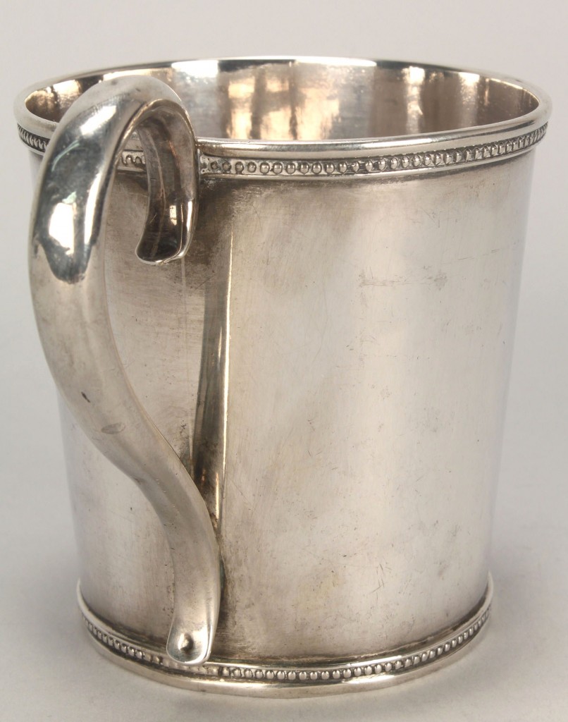 Lot 458: Coin silver mug with Pickering inscription