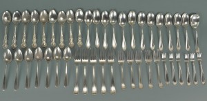 Lot 483: Assorted sterling forks and spoons, 45 pcs