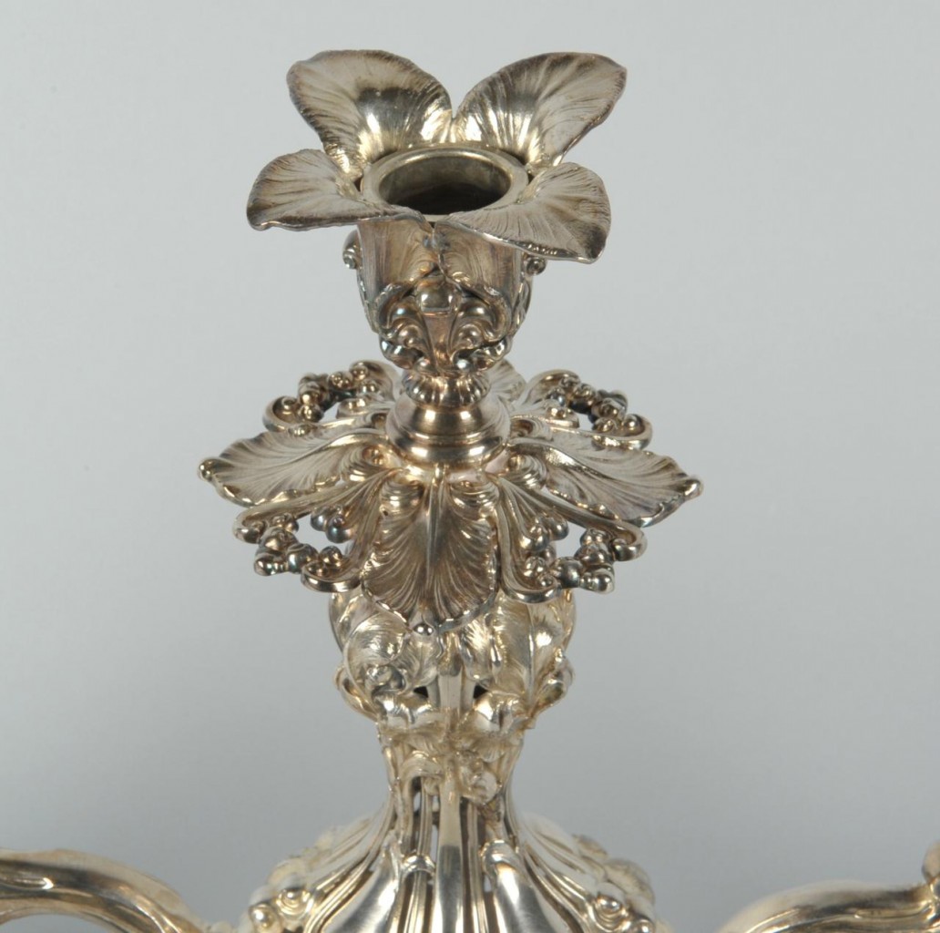 Lot 490: Reed and Barton silverplate epergne w/ glass inser
