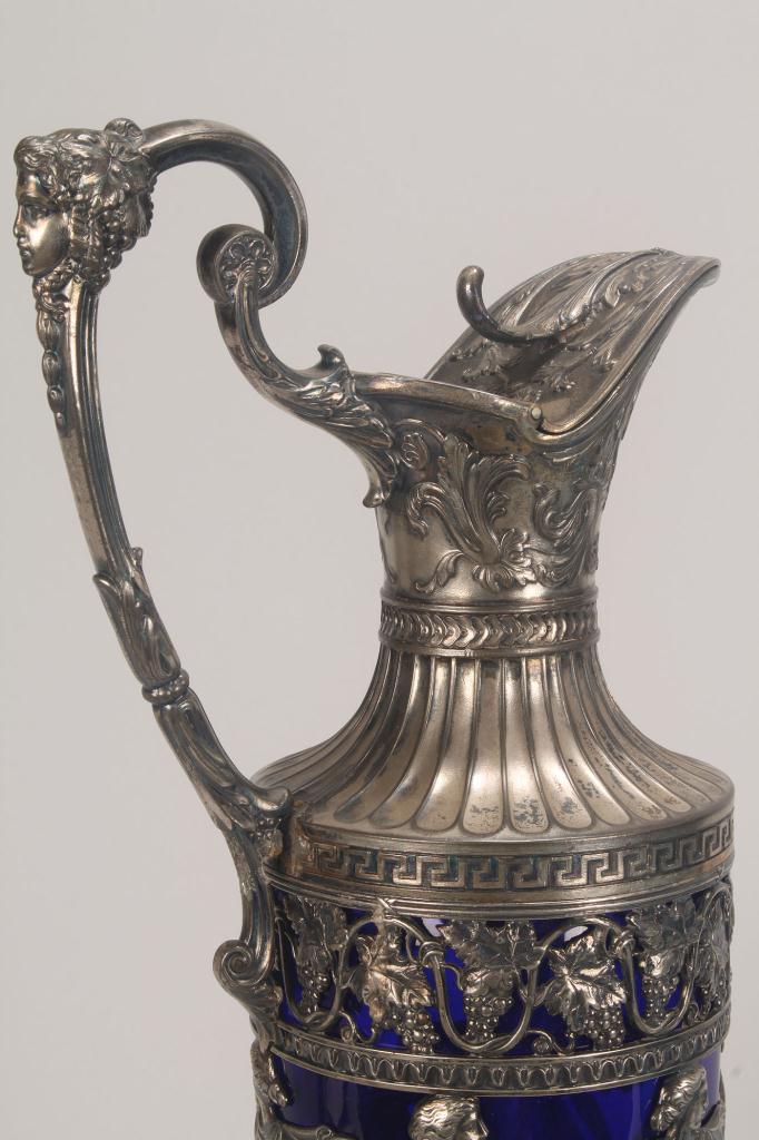 Lot 491: Silverplate Mounted Glass Bowl and Wine Pitcher