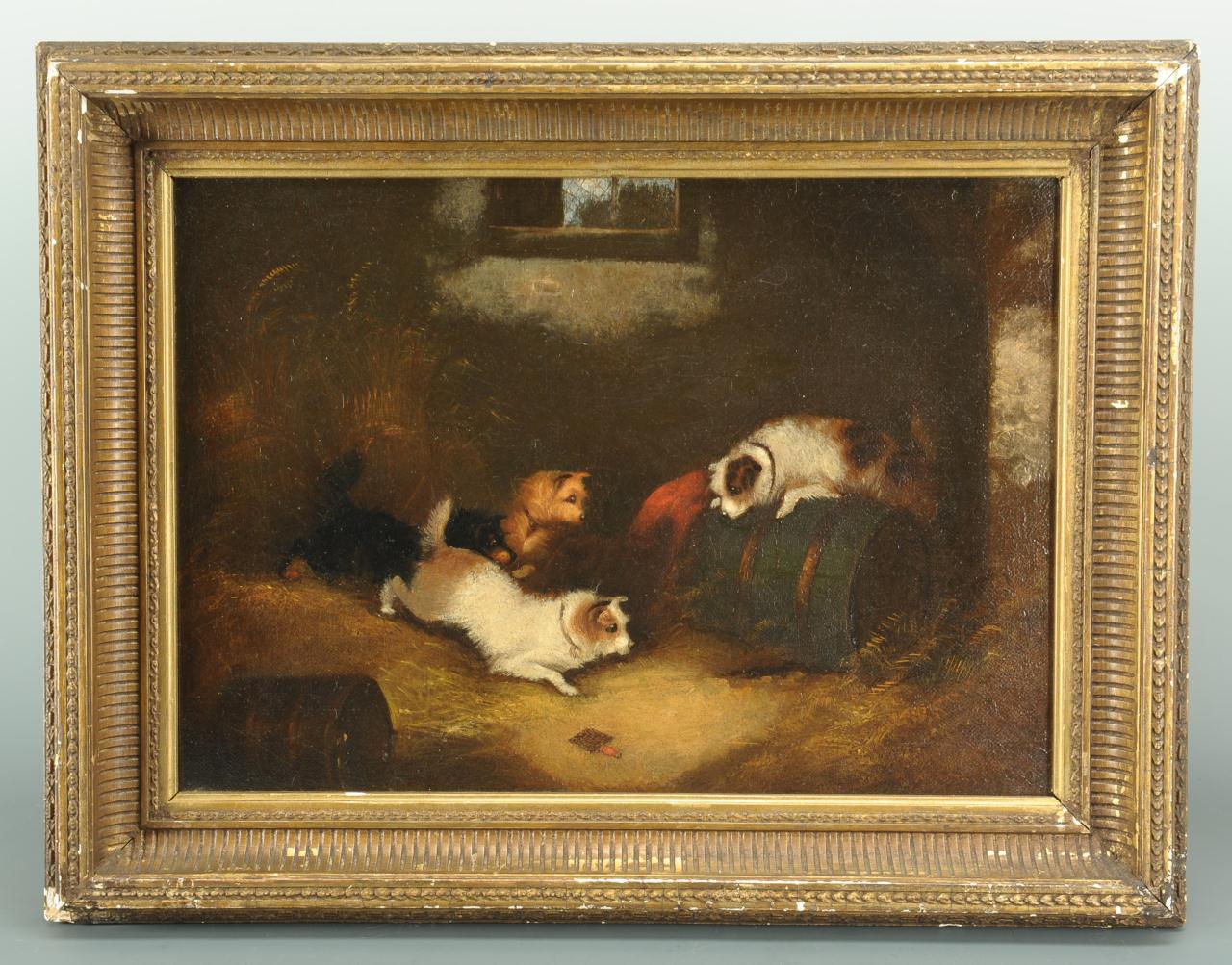 Lot 504: Oil on canvas of 4 dogs, style of George Armfield