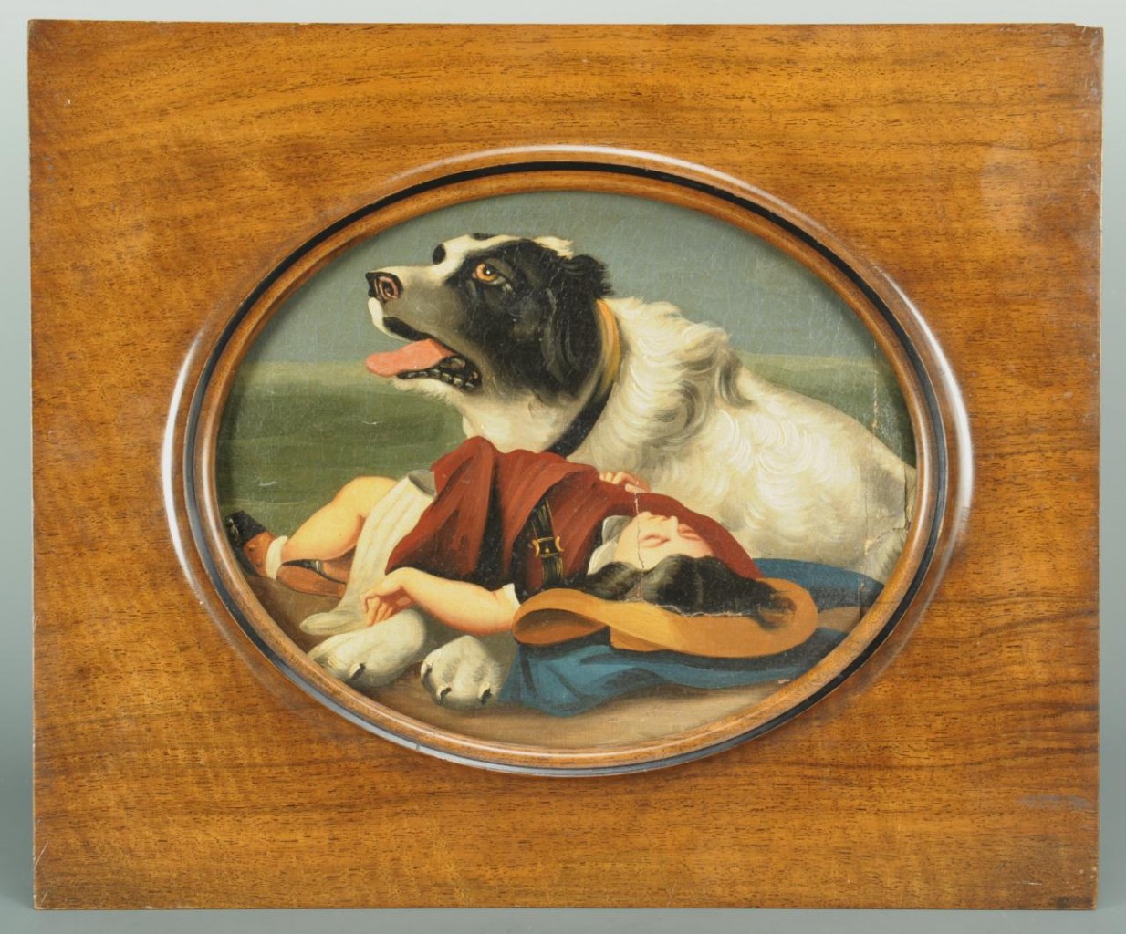 Lot 506: 19th c. oil on panel painting of dog and child