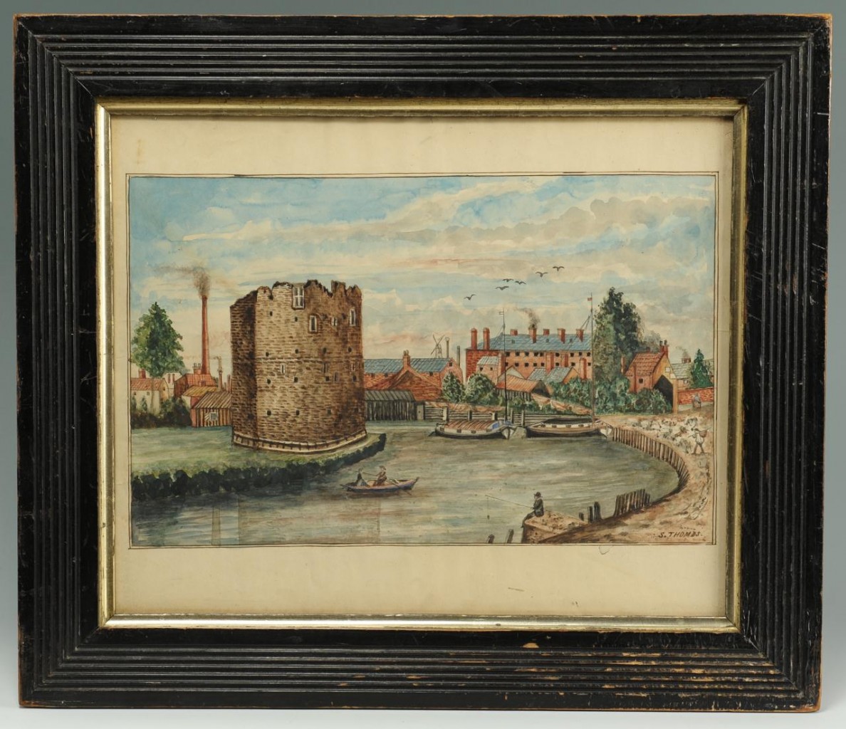 Lot 507: English Cityscape Watercolor signed S. Thomas