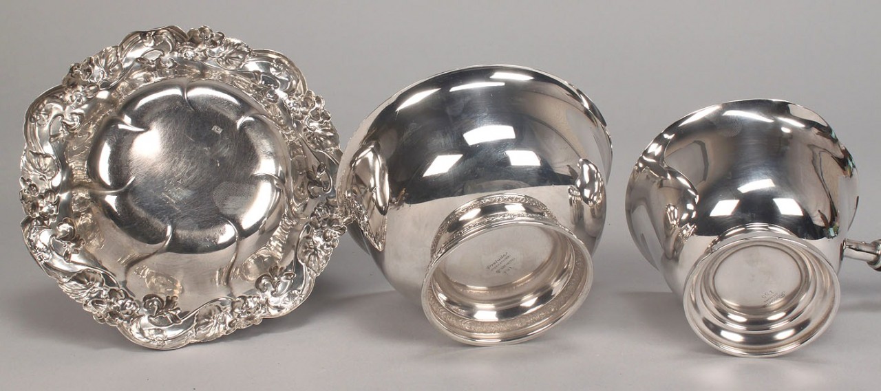 Lot 575: Sterling sauce pan and 2 bowls