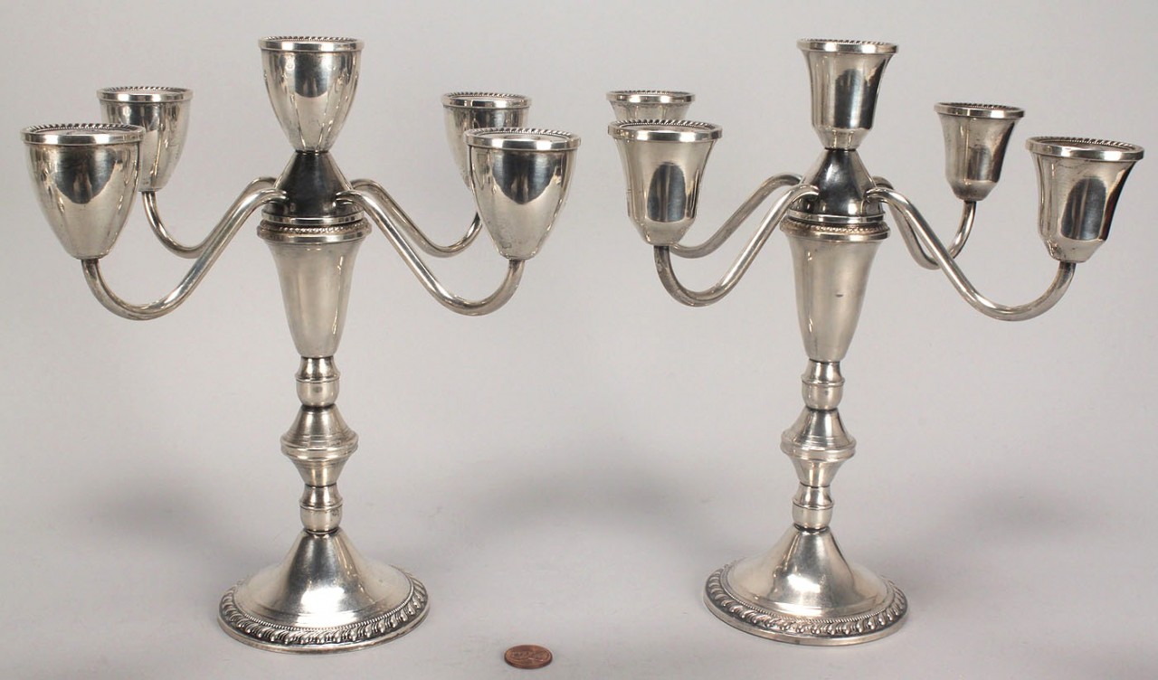 Lot 579: 3 Silver Table Items, Candelabra and Vase