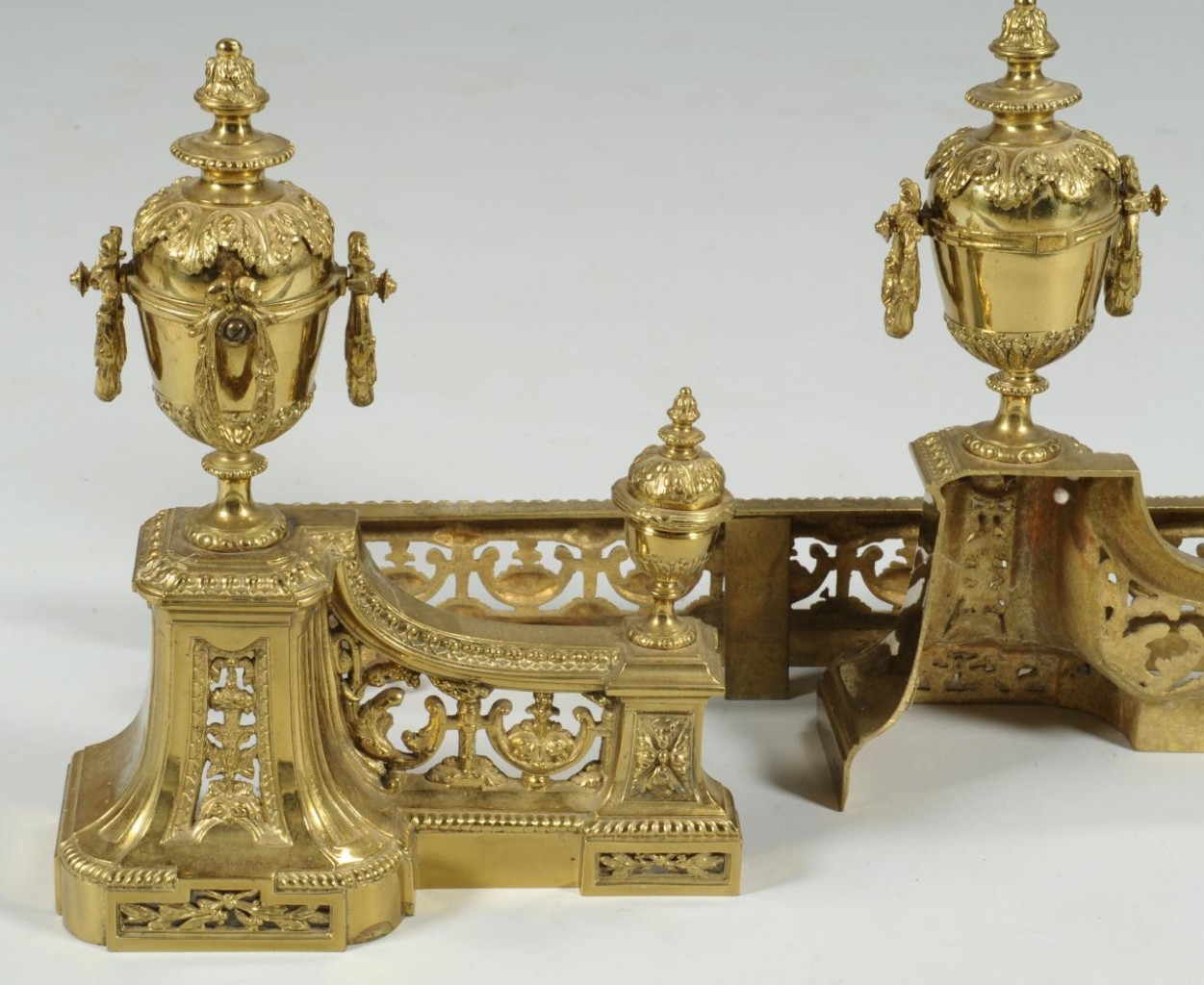 Lot 588: Gilded Fireplace Chenets & Fender