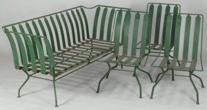 Lot 589: French Art Deco Patio Furniture: settee & 3 chairs