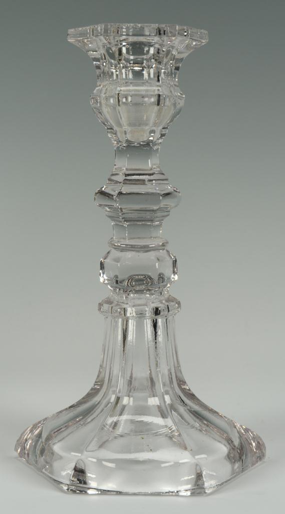 Lot 657: 3 Colorless Pressed Blown Glass Candlesticks