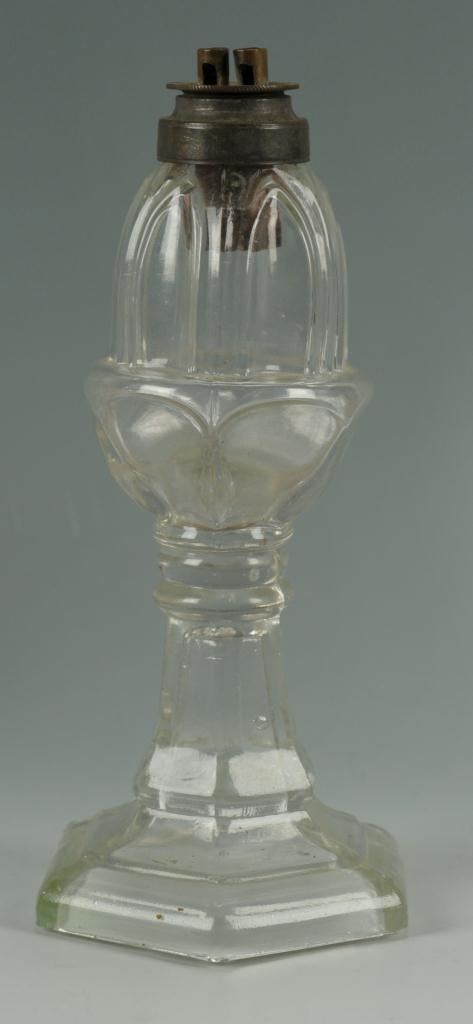 Lot 659: 4 Colorless Glass Whale Oil Lamps