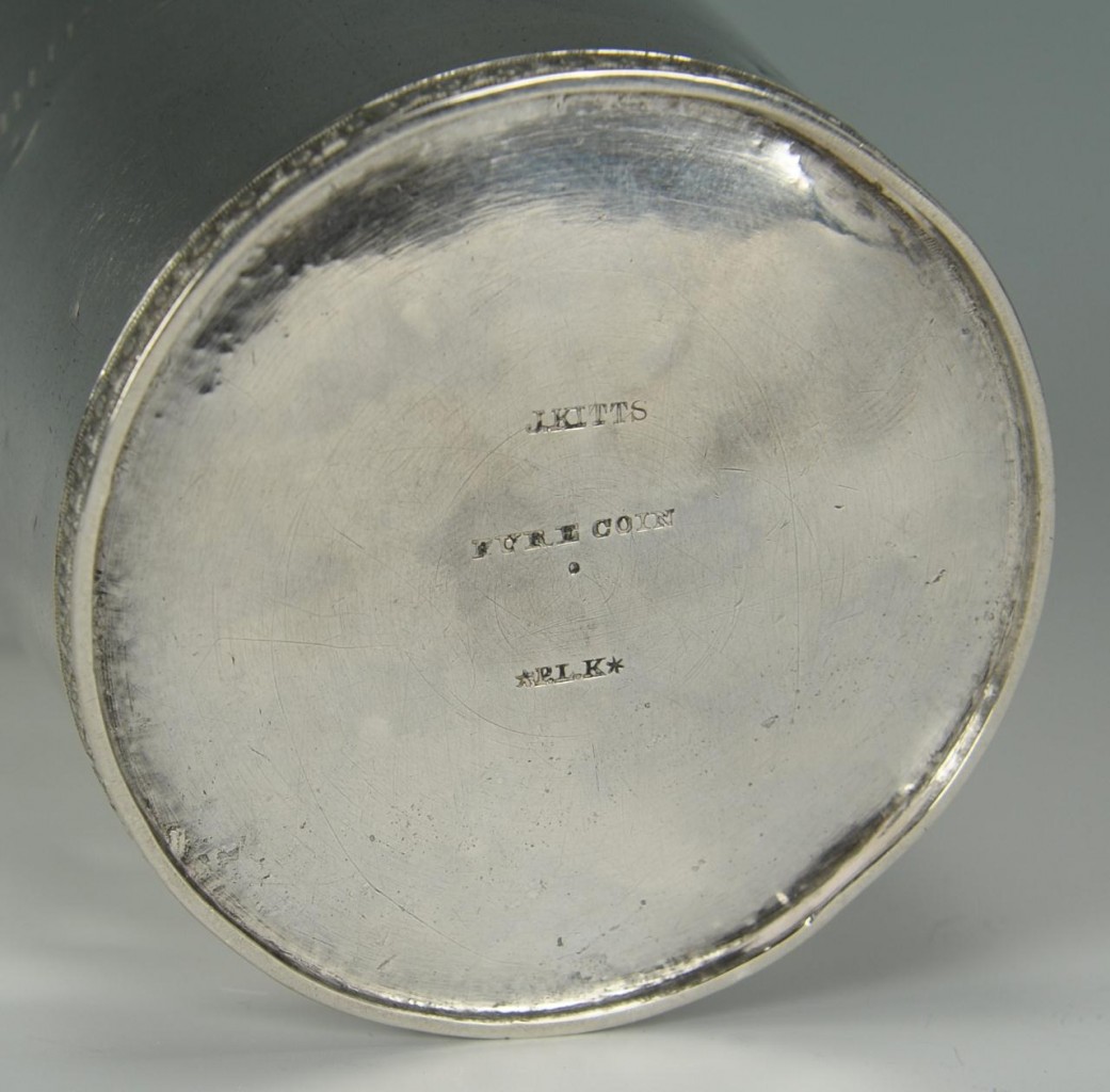 Lot 65: J. Kitts coin silver cup, Tobacco Premium