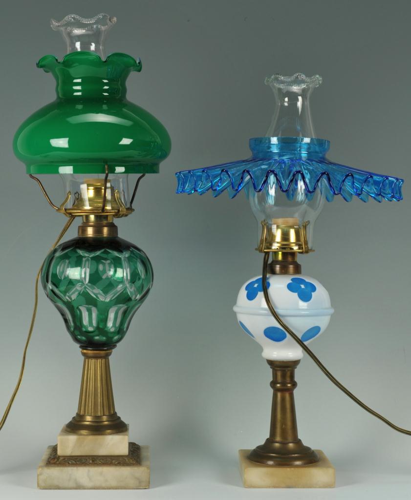 Lot 661: 2 Overlay Cut Glass Oil Lamps