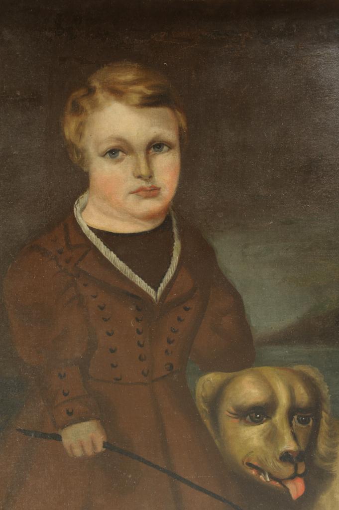 Lot 667: Oil on canvas Portrait of Boy & Dog, 19th century