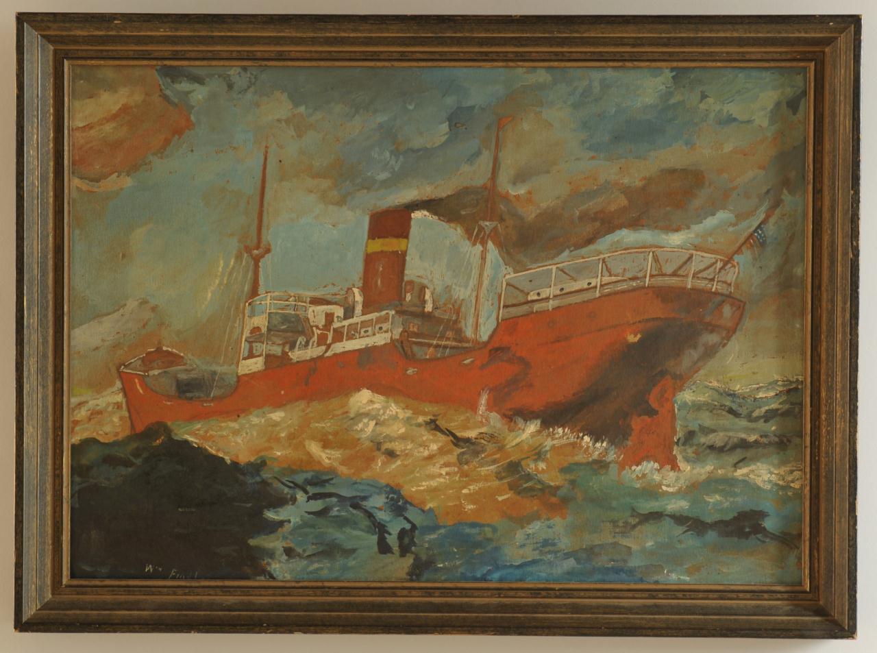 Lot 670: William Findlay Oil on Board of Freighter Ship