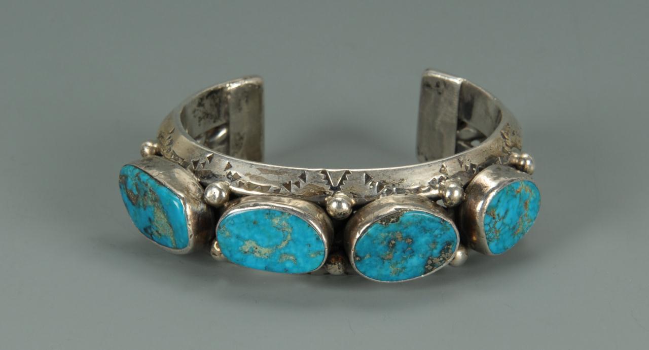 Lot 678: Turquoise and Silver Nugget Bracelet, Native Ameri
