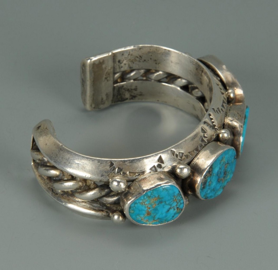 Lot 678: Turquoise and Silver Nugget Bracelet, Native Ameri