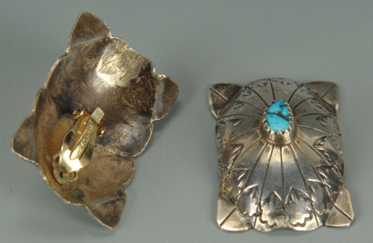Lot 681: Navajo sterling and turquoise belt and earrings