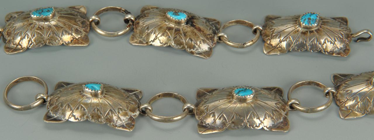 Lot 681: Navajo sterling and turquoise belt and earrings