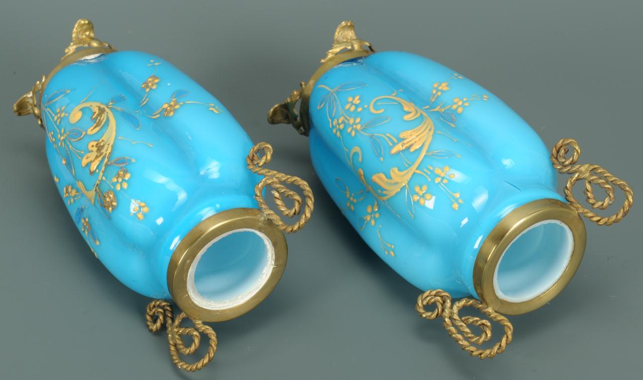 Lot 712: Pair of French Brass Mounted Opaline Vases