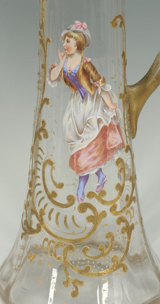 Lot 713: Victorian French Enameled Glass Vase & Pitcher