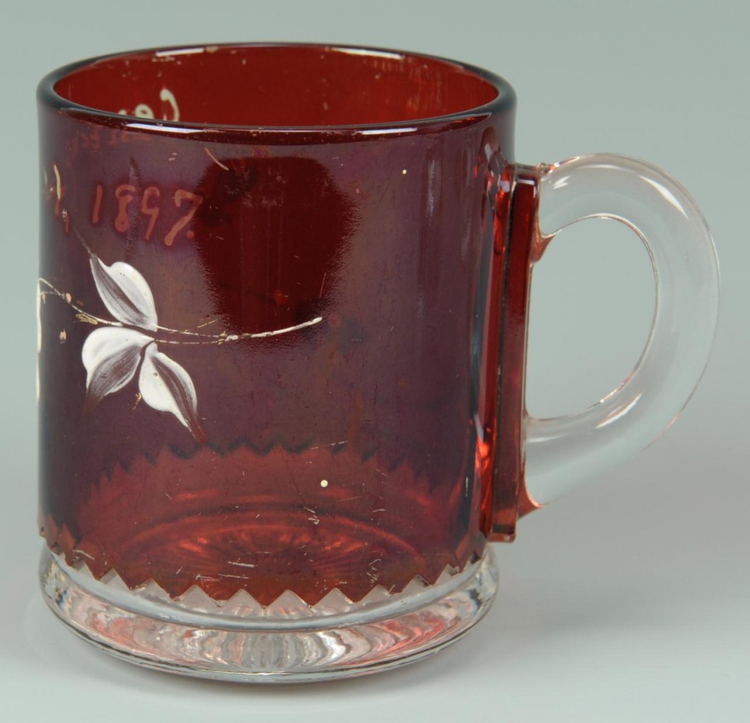 Lot 716: 3 Glass items: Pickle Caster, TN Centennial cup, S