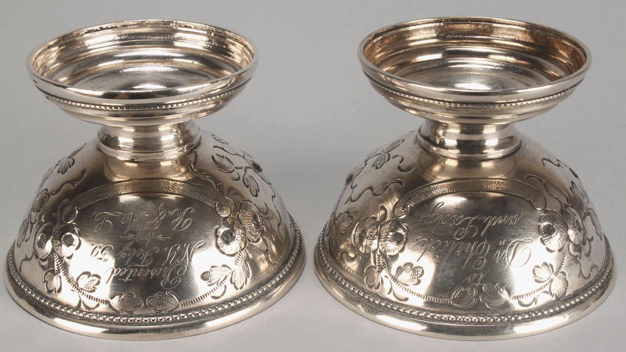 Lot 72: Coin Silver Mug "For the General" and Coin Salts