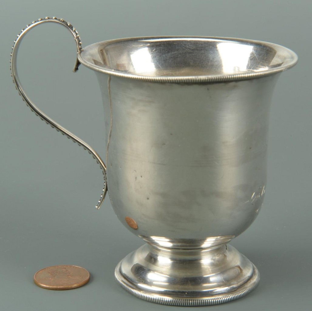 Lot 72: Coin Silver Mug "For the General" and Coin Salts