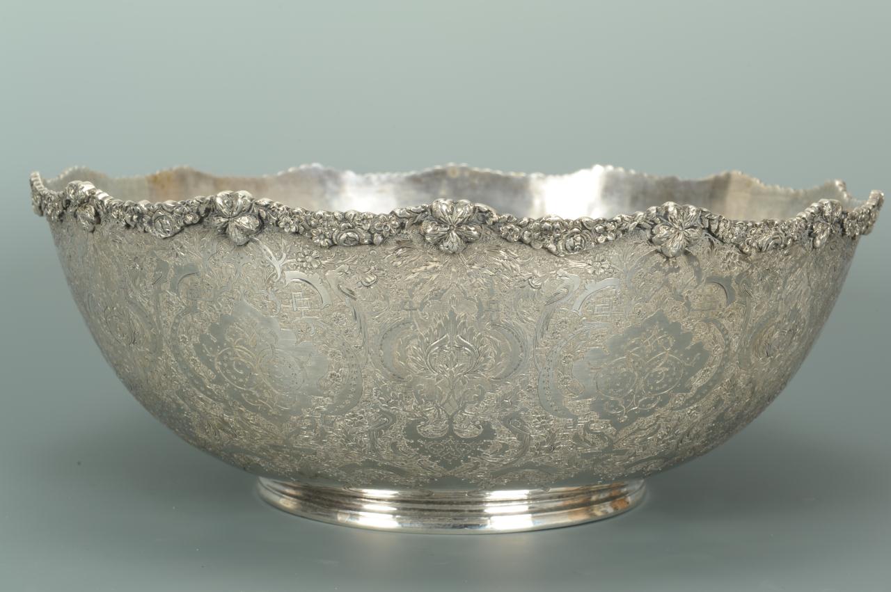 Lot 85: Hallmarked Persian Silver Punch Bowl & Underplate