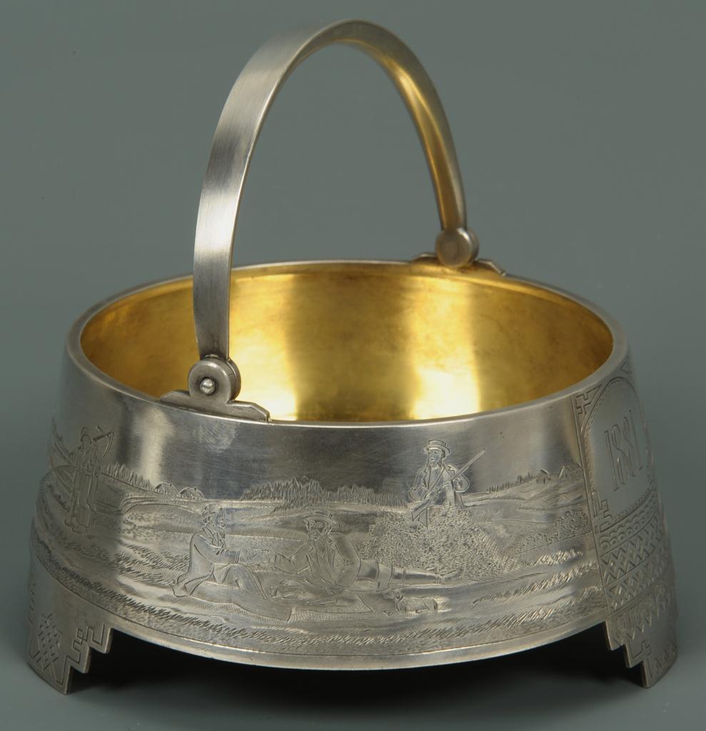 Lot 88: Russian Silver Sugar Basket with engraved farm sce