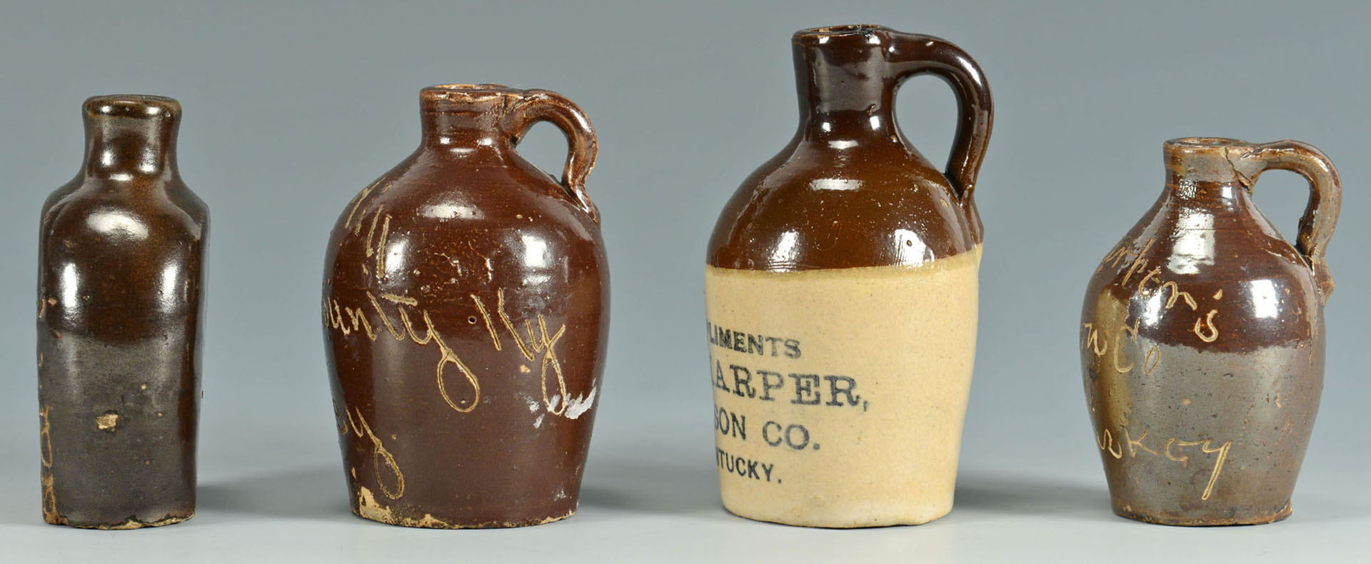 Lot 118: 4 Miniature Nelson Co. Kentucky Whiskey jugs