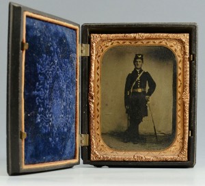 Lot 128: Tin Type of Union Soldier w/ Sword