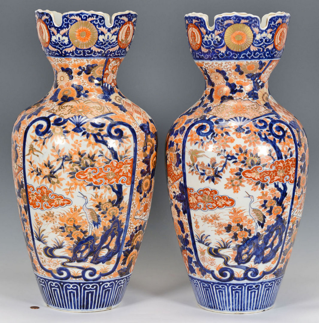 Lot 12: Pr. Large Imari Floor Vases w/ Crane Design
